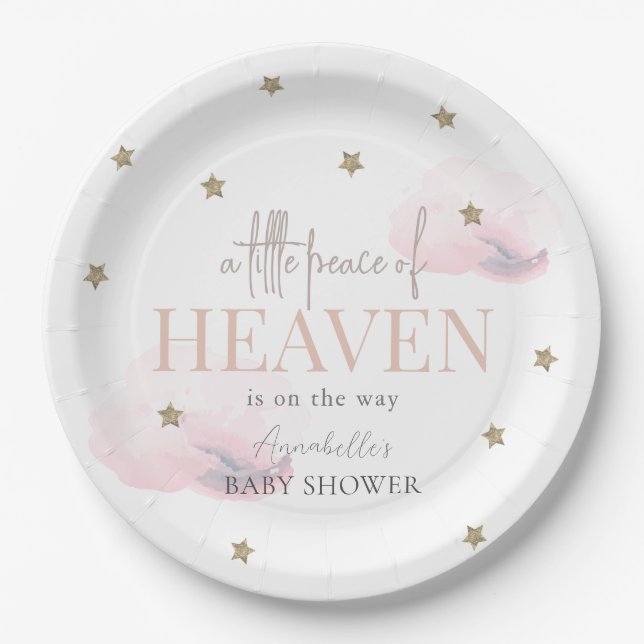 Little Peace of Heaven Pink Girl Baby Shower Paper Plates (Front)