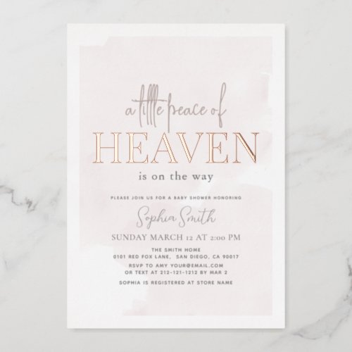 Little Peace of Heaven Pink Sky Girl Baby Shower Foil Invitation