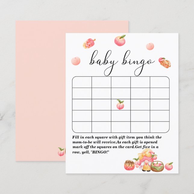 Little peach baby shower bingo game Paper Sheet (Front/Back)