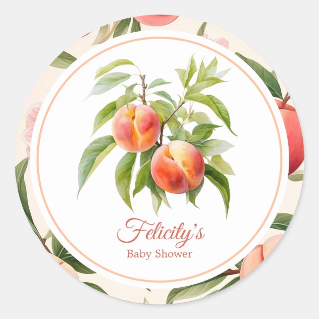 Little Peach Baby Shower Classic Round Sticker (Front)