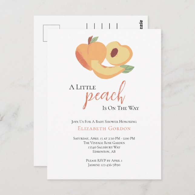 Little Peach Baby Shower Postcard (Front/Back)