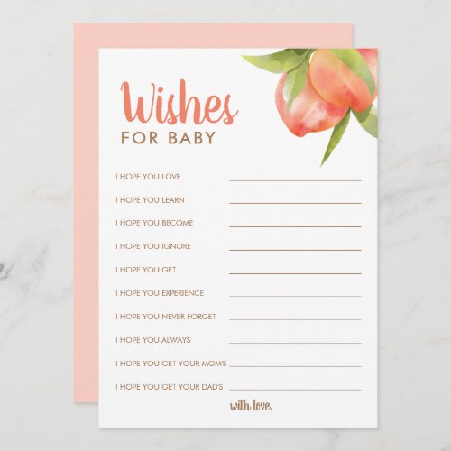 Little Peach Baby Shower Wishes For Advice Cards