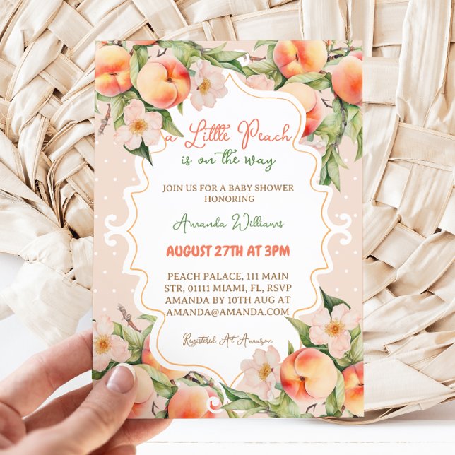 Little Peach Floral Pink Summer Baby Girl Shower Invitation (Creator Uploaded)