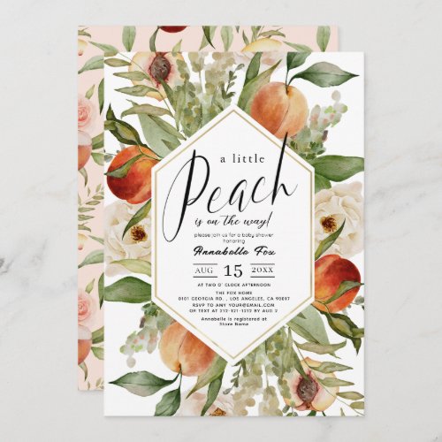 Little Peach Floral Watercolor Girl Baby Shower Invitation