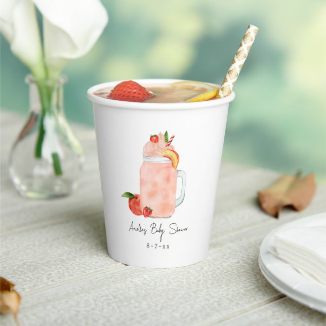 Little Peach Fruit Smoothie Girl Baby Shower Paper Cups (Insitu)