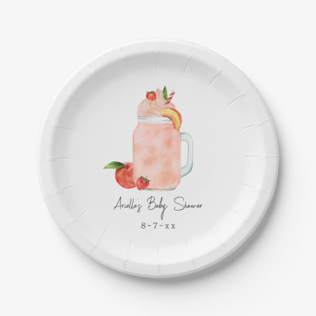 Little Peach Fruit Smoothie Girl Baby Shower Paper Plates (Front)