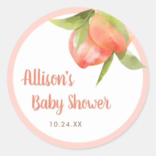 Little Peach Girl Baby Shower Favors Classic Round Sticker