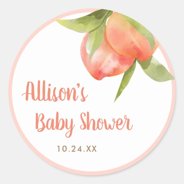 Little Peach Girl Baby Shower Favors Classic Round Sticker (Front)