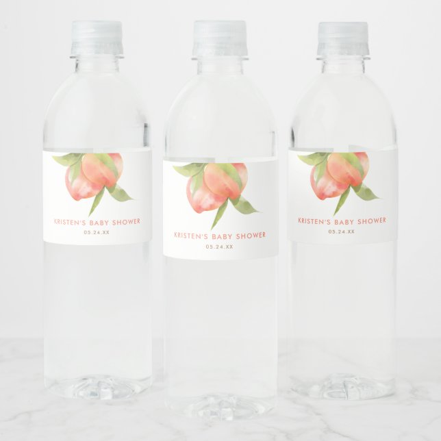 Little Peach Girl Baby Shower Favors Water Bottle Label (Bottles)