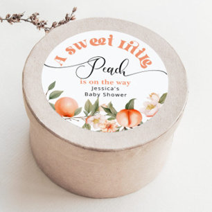 Little peach is on the way baby shower classic round sticker