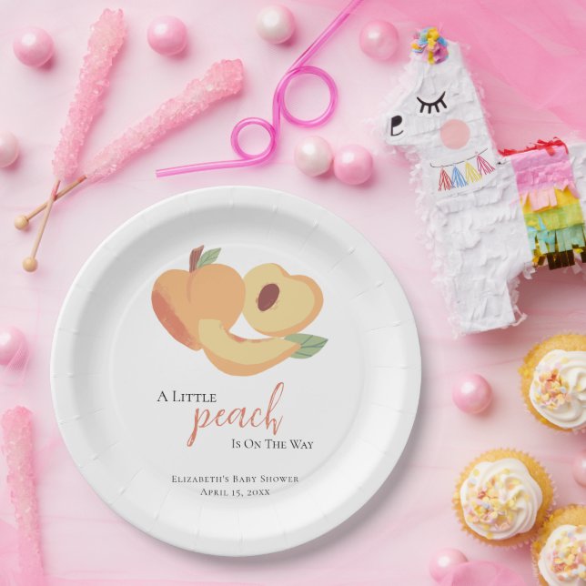 Little Peach is on the Way Baby Shower Cute Paper Plates (Party)
