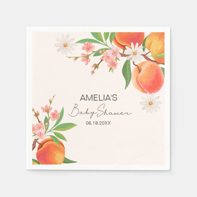 Little Peach Is On The Way girl Baby Shower Napkins (Front)