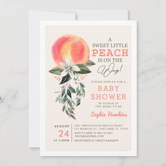 Little Peach is On the Way Peach Baby Shower Invitation (Front)
