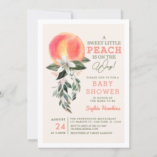 Little Peach is On the Way Peach Baby Shower Invitation