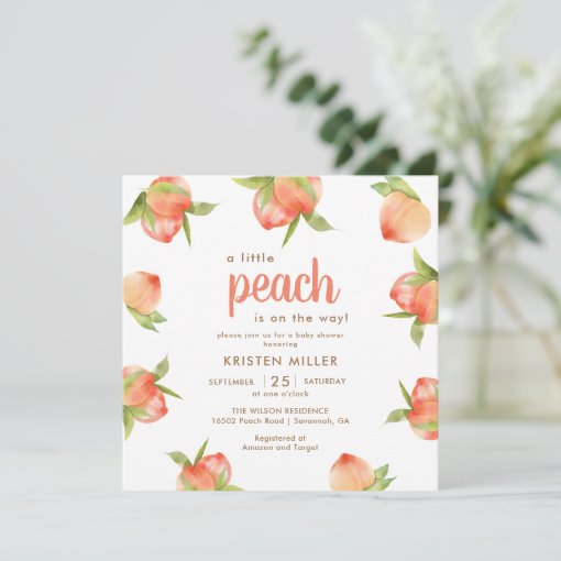 Little Peach Is On The Way Peach Baby Shower Invitation | Zazzle