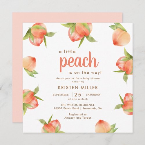 Little Peach Is On The Way Peach Baby Shower Invitation