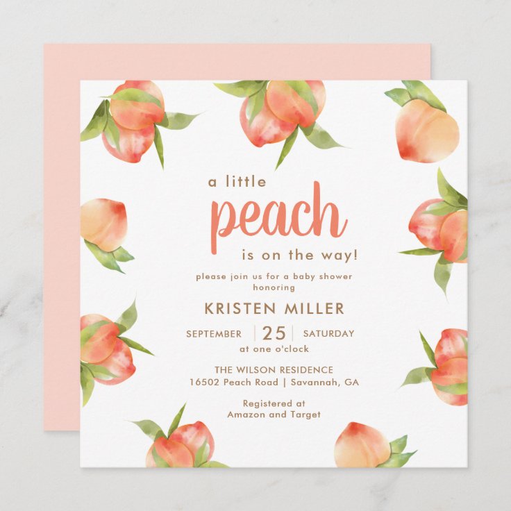 Little Peach Is On The Way Peach Baby Shower Invitation | Zazzle