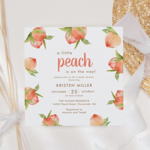 Little Peach Is On The Way Peach Baby Shower Invitation