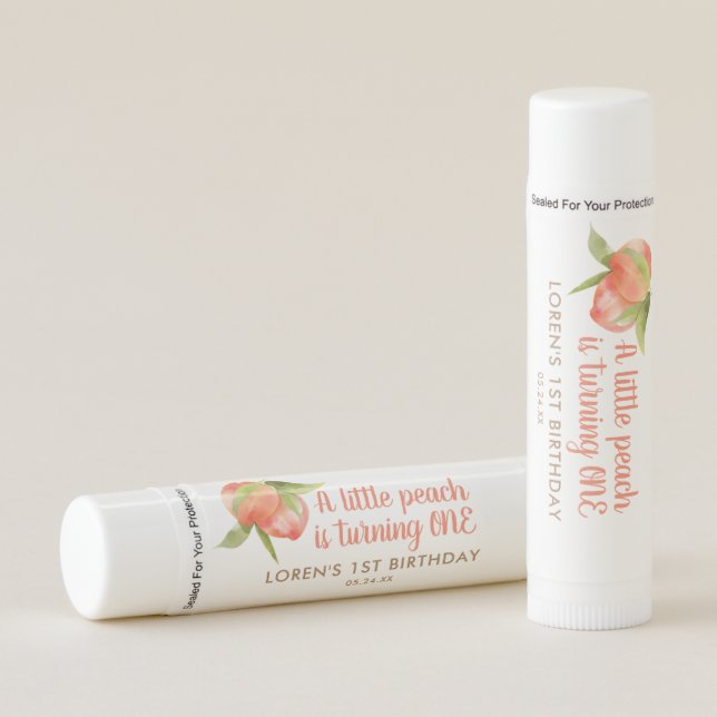 Little Peach Is One 1st Birthday Party  Lip Balm (Front)