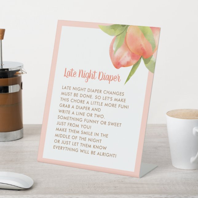 Little Peach Late Night Diaper Baby Shower Game Pedestal Sign (In SItu)