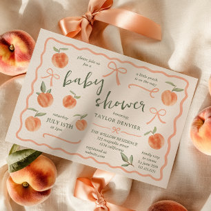 Little Peach Retro HandPainted Neutral Baby Shower Invitation
