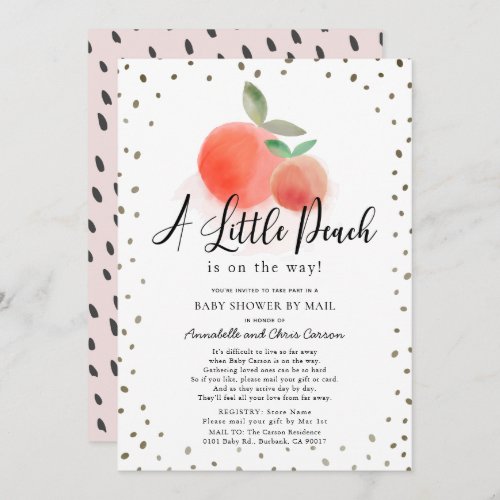 Little Peach Watercolor White Baby Shower by Mail Invitation