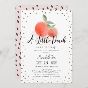Little Peach Watercolor White Baby Shower Invitation