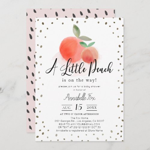 Little Peach Watercolor White Baby Shower Invitation