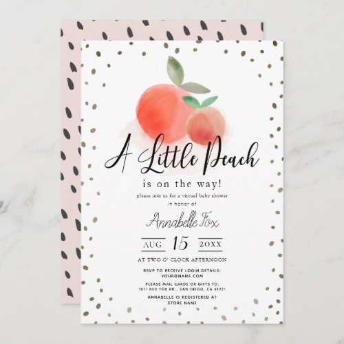 Little Peach Watercolor White Virtual Baby Shower Invitation