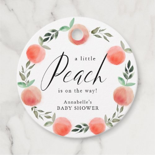 Little Peach Watercolor Wreath Baby Shower Favor Tags