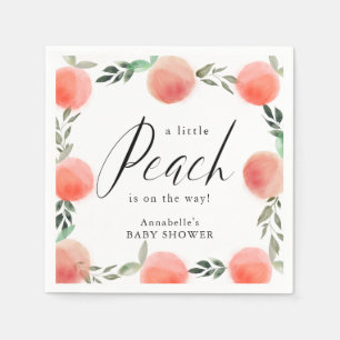 Little Peach Watercolor Wreath Baby Shower Napkins