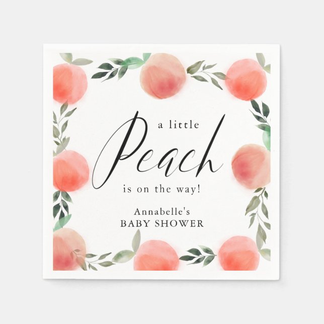 Little Peach Watercolor Wreath Baby Shower Napkins (Front)