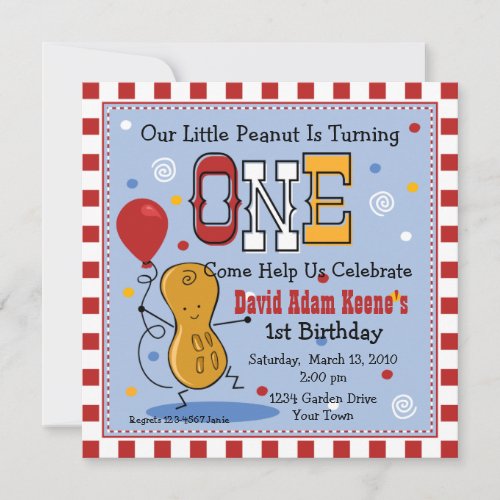 Little Peanut 1st Birthday Party Invitation
