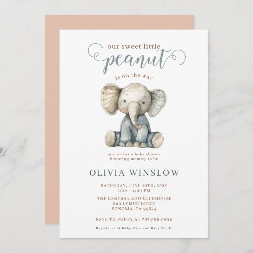 Little Peanut Baby Elephant Baby Shower Invitation