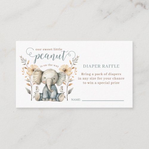 Little Peanut Baby Elephant Blue Diaper Raffle Enclosure Card