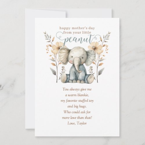 Little Peanut Baby Elephant First Mothers Day Invitation