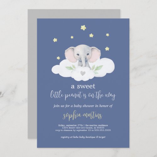 Little Peanut Baby Shower Invitation Blue Elephant