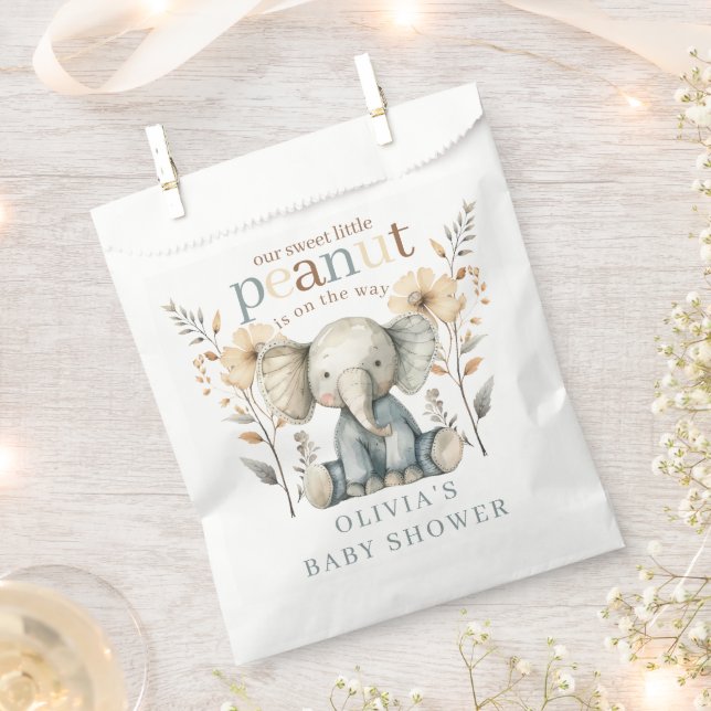 Little Peanut Blue Baby Elephant Baby Shower  Favor Bag (Clipped)