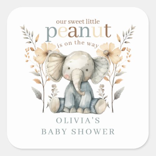 Little Peanut Blue Baby Elephant Baby Shower  Square Sticker