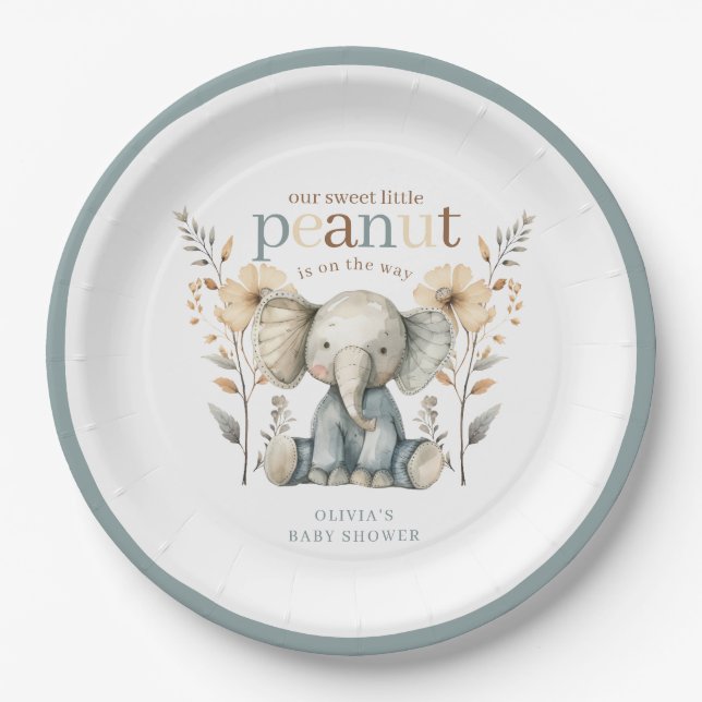Little Peanut Blue Baby Elephant Paper Plate (Front)