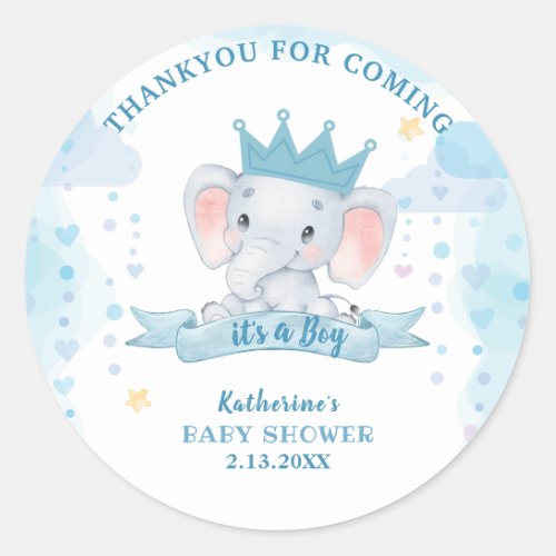 Little peanut blue crown elephant Boy Baby Shower  Classic Round Sticker