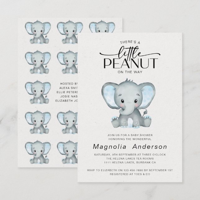 Little Peanut Blue Elephant Baby Shower Invitation (Front/Back)