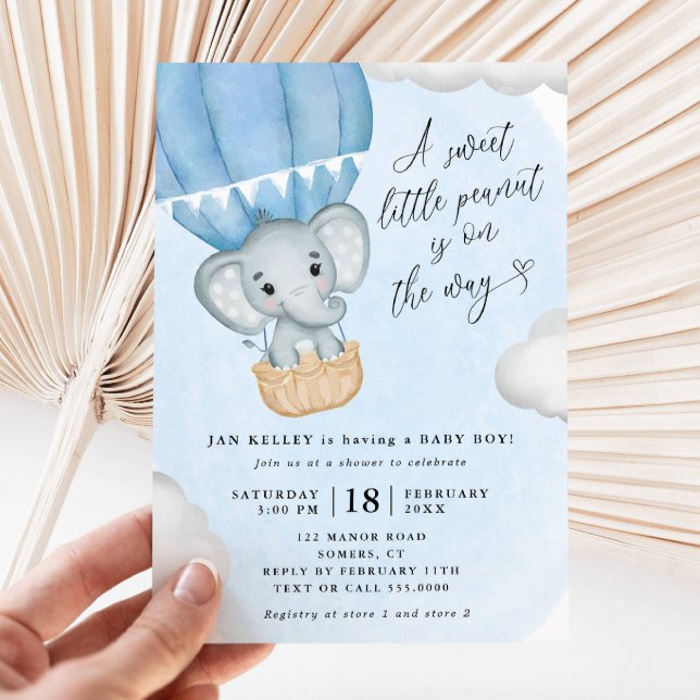 Little Peanut Blue Elephant Baby Shower Invitation