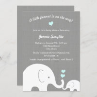 Little Peanut Blue Elephant Boy Baby Shower Invitation