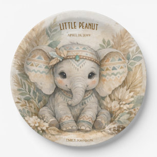 Little Peanut Boho Safari Elephant Boy Baby Shower Paper Plates