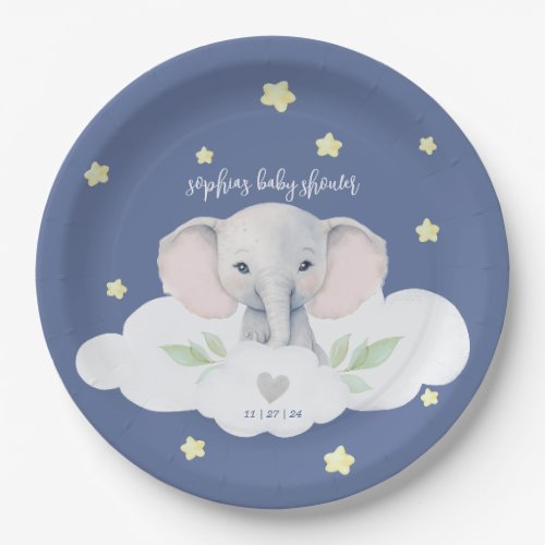 Little Peanut Boy Baby Shower Blue Elephant Paper Plates