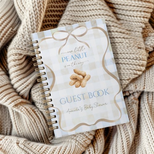 Little Peanut Boy Blue Gingham Baby Shower Guest Notebook
