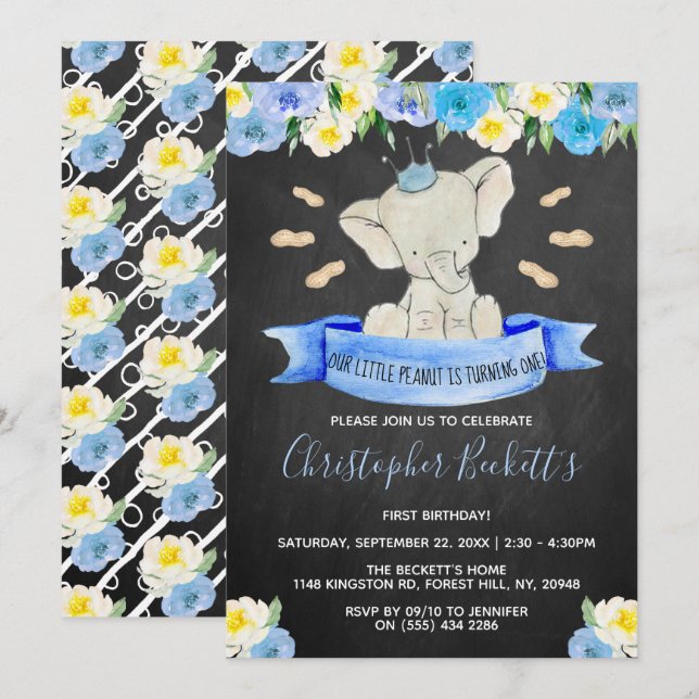 Little Peanut Boys 1st Birthday Invitation (Front/Back)