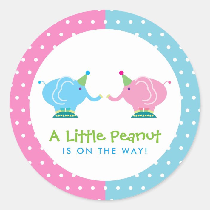 Download Little Peanut Cartoon Baby Elephant Gender Reveal Classic Round Sticker Zazzle Com