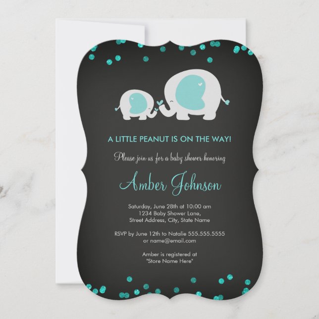 Little Peanut Chalkboard Blue Baby Shower Invite (Front)